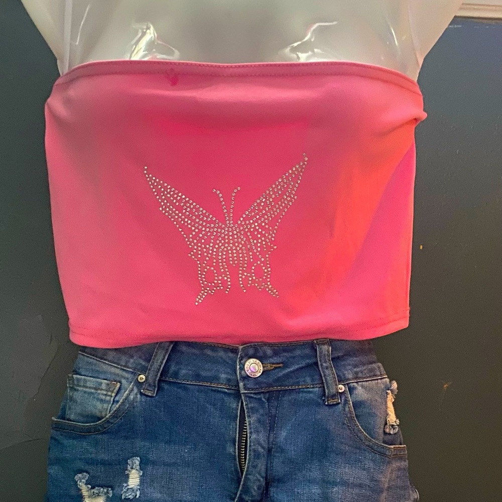 Strapless butterfly 🦋 crop with ripped skirt 2pc skirt included